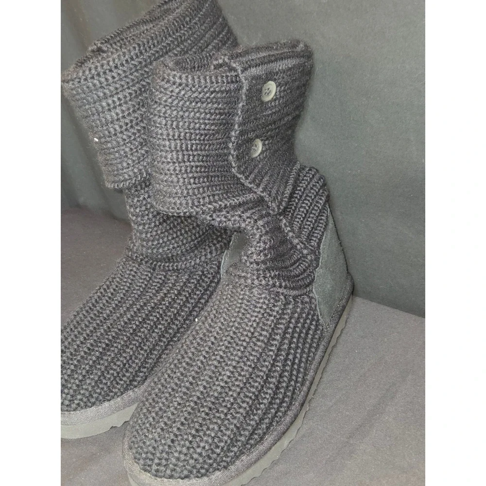 UGG Australia Bailey Button Triplet Knit Boots Black Women's Size‎ 6